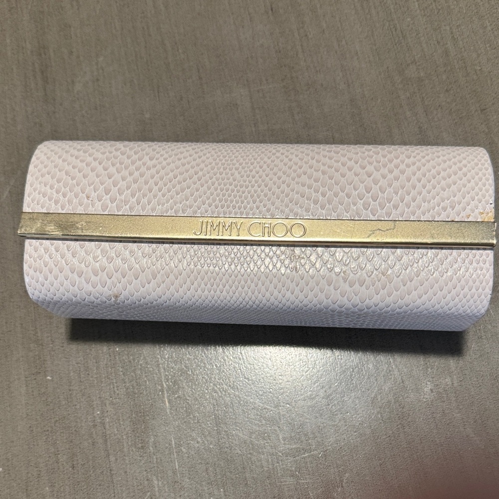 Jimmy Choo Pale Pink Snakeskin-Embossed Clutch with Gold Trim